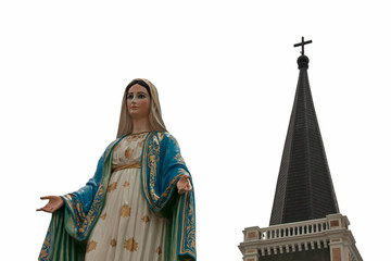 Fototapeta premium Virgin Mary Statue In Roman Catholic Church isolated on white background.
