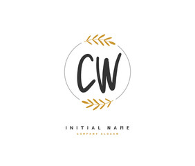 C W CW Beauty vector initial logo, handwriting logo of initial signature, wedding, fashion, jewerly, boutique, floral and botanical with creative template for any company or business.