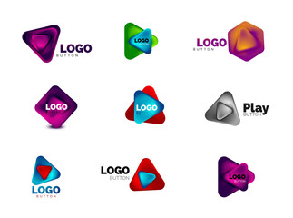 Set of play, arrow or download button icons, minimal design business logo templates. 3d geometric bold in relief style with color blend steps effect. Vector Illustrations For Banner, Background