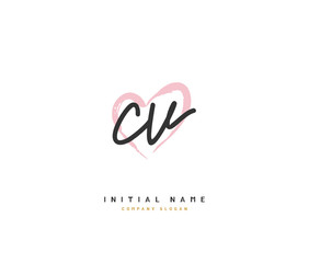 C V CV Beauty vector initial logo, handwriting logo of initial signature, wedding, fashion, jewerly, boutique, floral and botanical with creative template for any company or business.