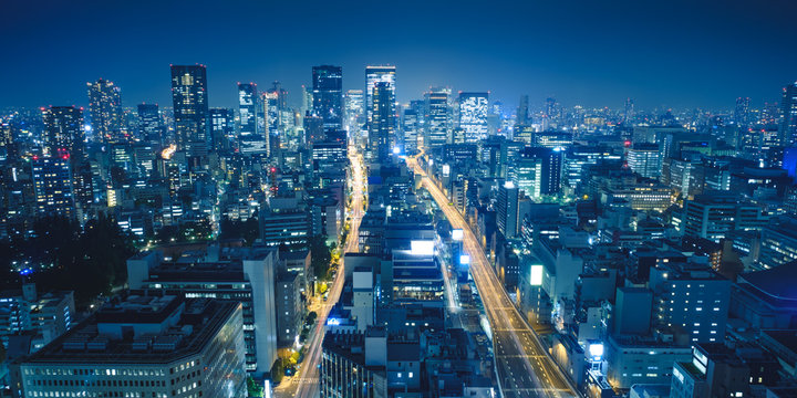 Osaka Night View from ORIX Honmachi Building Observation Terrace in Nishi Ward, Osaka, Japan.