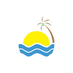 tropical summer beach logo design. vacation with sun and wave template Vector illustration