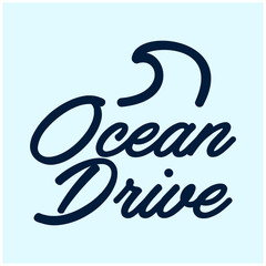 Ocean drive. Vector hand drawn illustration with cartoon lettering.
