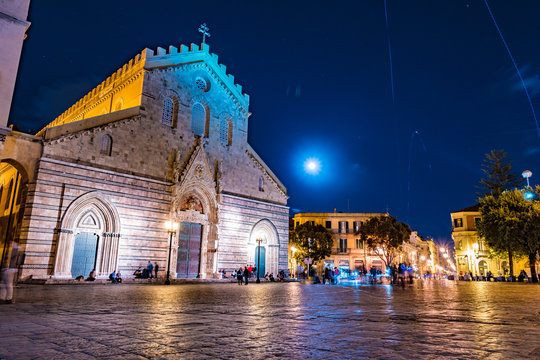 Messina cathedral by night, Sicily.