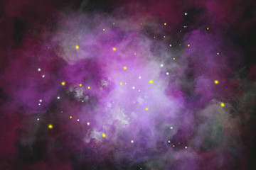 Nebula and stars in violet tone, universe digital illustration