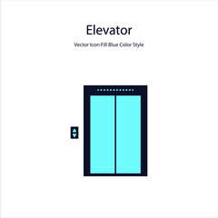Elevator  Vector Icon Fill Blue Color Style