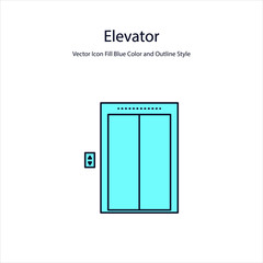 Elevator Vector icon Fill Blue Color And Outline Style