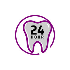 24 hour dental care service vector icon. day/night services button symbol. illustration of 24/7 sign