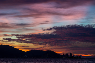 Sunset overlooking Georgetown, Penang Island.