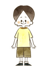 男の子-笑顔-全身-水彩