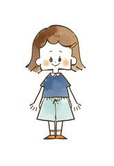 女の子-笑顔-全身-水彩