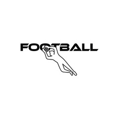 Football vector illustration. Sport Logo with football text and football player figure isolated on white background. Vector design template for football championship or competition design element.