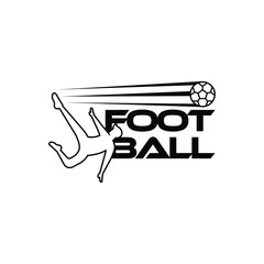 Football vector illustration. Sport Logo with football text and football player figure isolated on white background. Vector design template for football championship or competition design element.