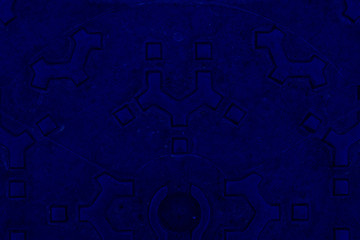 texture of the hatch, Rusty and red corrugated metal plate. Original background for text. Classic, blue monochrome, trend 2020