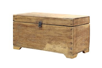 old wooden treasure chest isolated on white