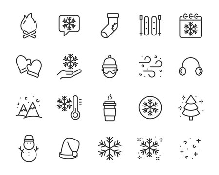 set od winter season icons, snowflake, cold, nature