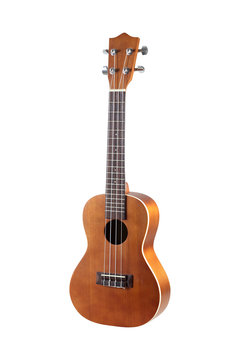 brown ukulele isolated on the white background