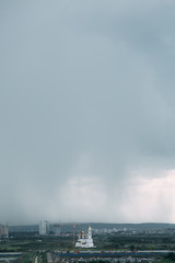 Obraz premium Screensaver and background for design. Morning panorama of the sky with the Church.