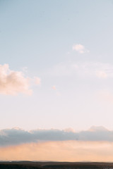 Screensaver and background for design. Morning panorama of the sky with the Church.