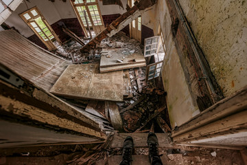 collapsed floor in an abandoned building