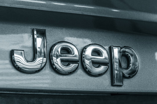 MONTERREY, NUEVO LEON / MEXICO – FEBRUARY 20 2018: Close up photograph of a metal Jeep badge