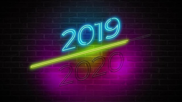 New year 2019 2020 neon sign, for promotion video or display screen