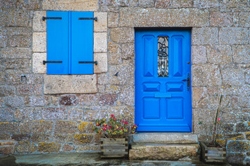 Blue doors with matching blue window blinds