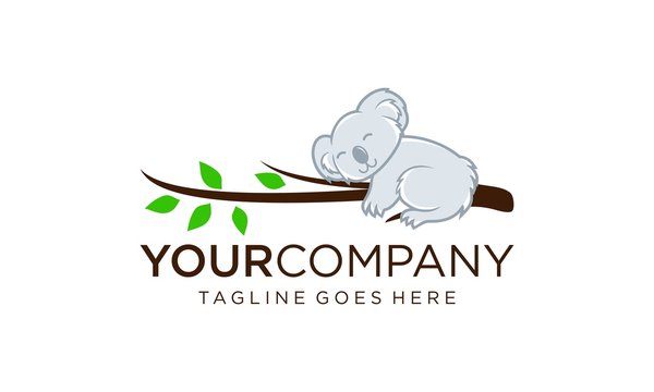 Lazy koala sleeping on tree branches for logo design concepts