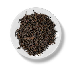 Black tea top view on white background