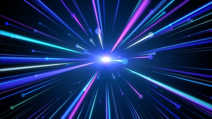 Fototapeta premium Artistic Abstract Blue Purple Glowing Light Beam Follow Spark Circles With Lens Flare Glare Light