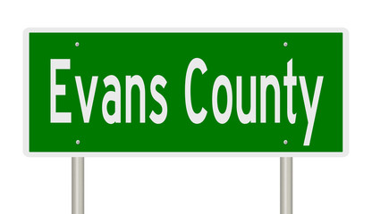 Rendering of a 3d green highway sign for Evans County