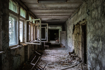 Fototapeta na wymiar Abandoned building in Prypiat, Chernobyl