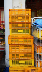 Stack of yellow crates