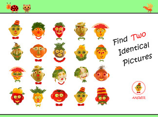 Cartoon  Illustration of Finding the Same Picture.  Educational Game for Preschool Children.
