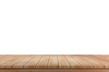 Empty wooden table isolated on white background, of free space for your copy and branding. Use as products display montage. Vintage style concept. 3d illustration