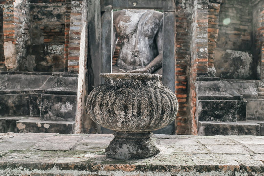 Ruins temple Sukothai historical park, Unesco world heritage, Thailand, the body to head part of the big buddha image at Wat Sri Chum in Sukhothai.