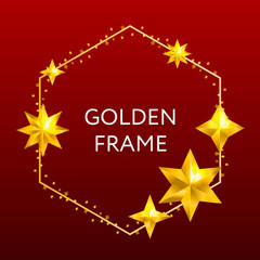 Vector golden frame. Shining rectangle banner. Isolated on black transparent background. Vector illustration, eps 10.