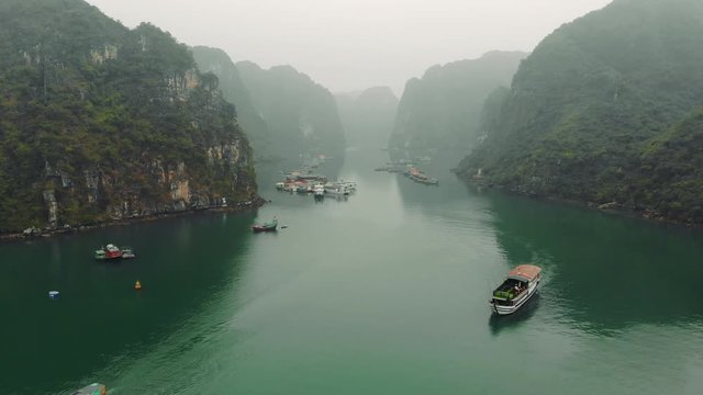The traditional Cua Van Floating Village in Halong Bay, Vietnam