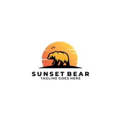 Sunset Bear Illustration Vector Template