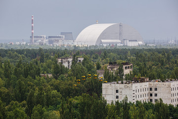 protective shelter structure over the nuclear plant in Chernobyl, Ukraine