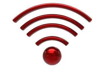 red sign wi-fi on white background. Isolated 3D rendering.