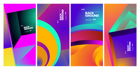 2020 Cover and Poster Design Template for Magazine. Trendy Abstract Colorful Geometric and Curve Vector Illustration Collage with Typography for Cover, book, social media story, and Page Layout.