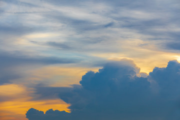 Dramatic blue sky and clouds at sunset or evening time.