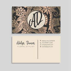 Flower business cards gold and black