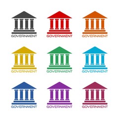 Government building color icon set on white background