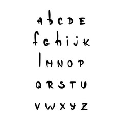 Set of vector comic style latin alphabet letters. Latin handwritten ABC. Lowercase letters in cute cartoon style. For children theme, trendy posters and banners