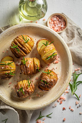 Tasty baked potatoes made with salt and rosemary