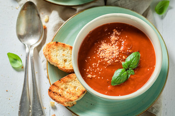 Spicy and creamy tomato soup made of fresh tomatoes