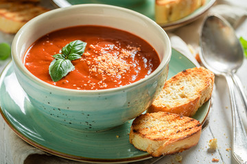 Ready to eat creamy tomato soup made of fresh tomatoes