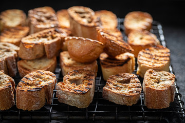 Homemade toasted wholegrain bread roasted on the grill grate